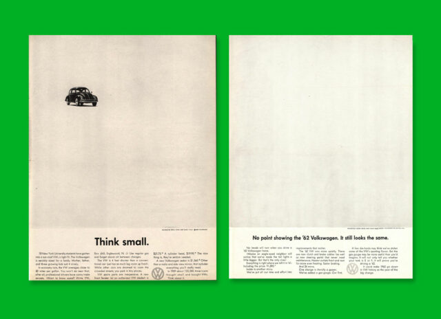examples of 1960s vw beetle press adverts
