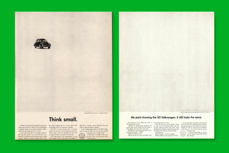 examples of 1960s vw beetle press adverts