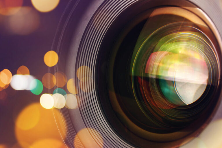close up of a video camera lens