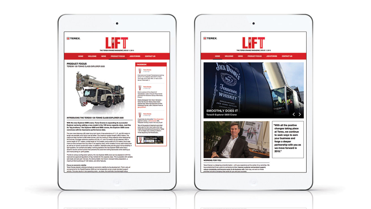 lift ezine for terex cranes on tablet screen