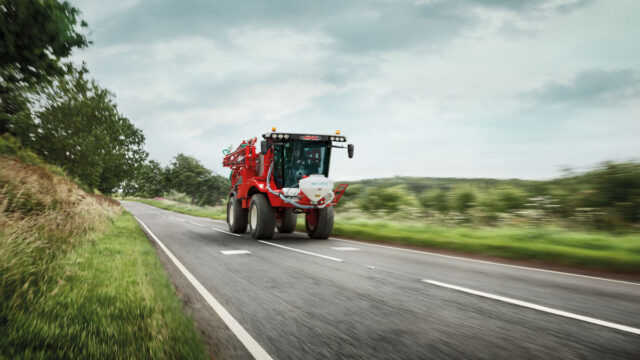Bateman RB55 crop sprayer on the road
