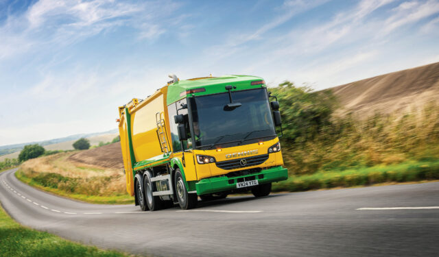 Dennis Eagle refuse truck photographed in motion